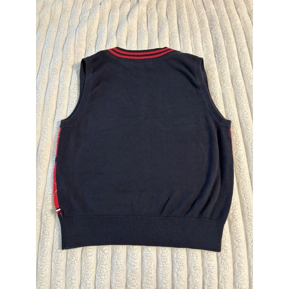 Tommy Hilfiger Argyle Sweater Vest Small Navy Blue Red Preppy Knit Academia